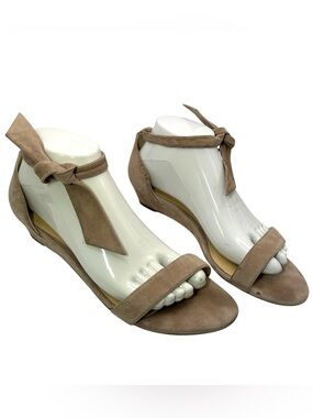 Alexandre Birman Clarita Bow Wedge Sandals Nude Suede Ankle Tie EU 40 Designer